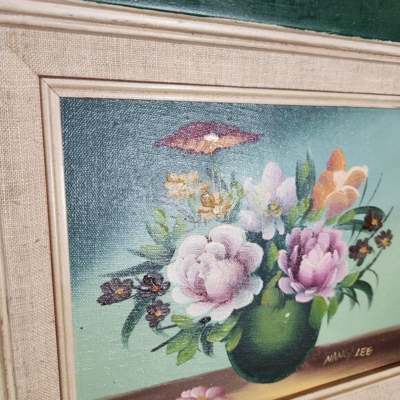 Vintage French Country Framed Floral Still life Oil Painting Signed Nancy Lee - Picture 7 of 7
